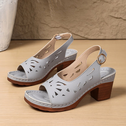 Sandales rétro à bout ouvert et ajourées, stylées, avec boucle, parfaites pour les tenues d’extérieur