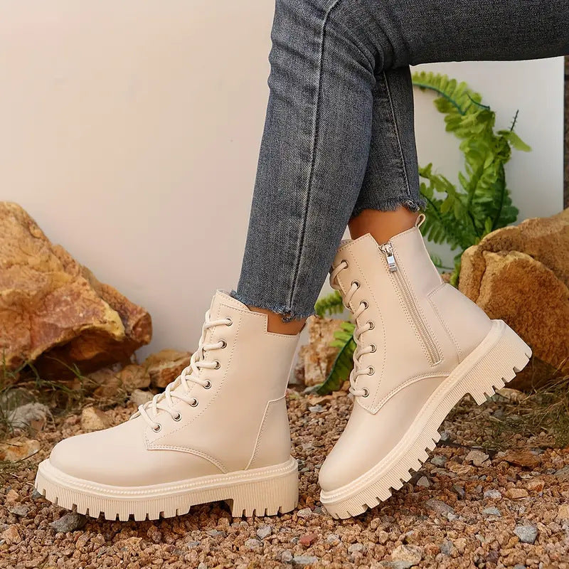  Bottes chevilles style moto polyvalentes à semelle épaisse 