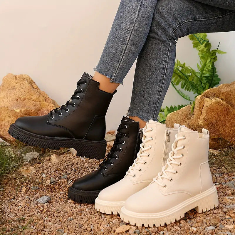  Bottes chevilles style moto polyvalentes à semelle épaisse 