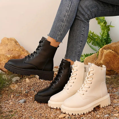  Bottes chevilles style moto polyvalentes à semelle épaisse 